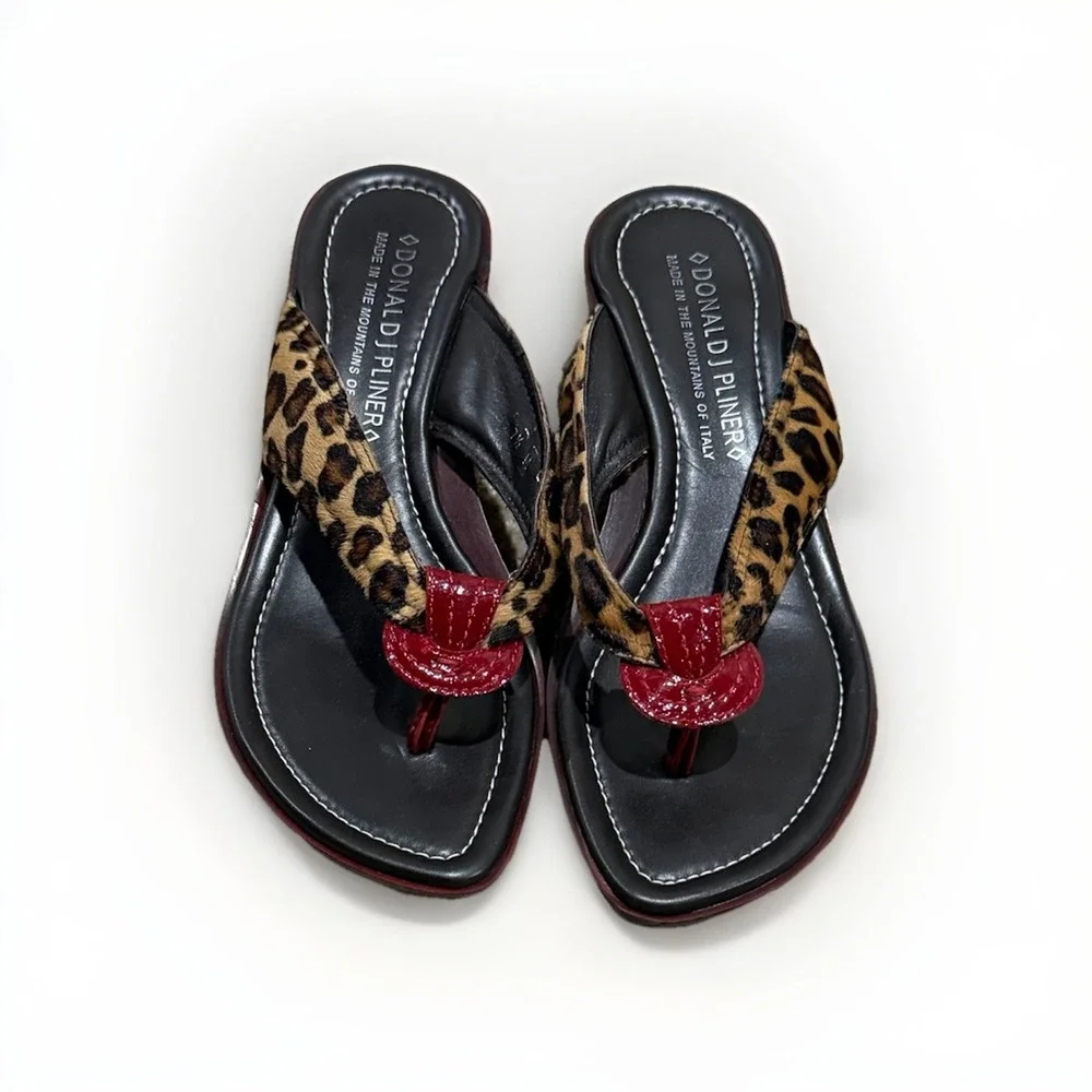 Donald J. Pliner Cortina Leopard Haircalf Wedge Sandals Italy 7.5